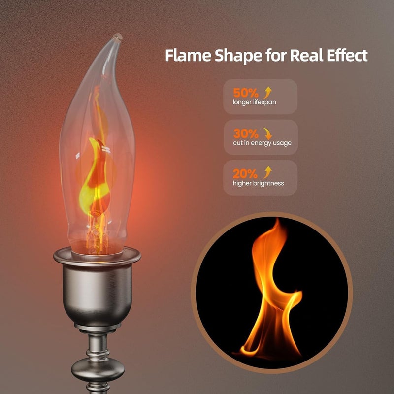 Hompavo Christmas Decorations, Upgraded Flame Light Bulbs, Compact E12 Chandelier Base Candle Flickering Fire Light Bulb for Halloween Party Porch Indoor & Outdoor Home Decor - 6 Pack - Image 5